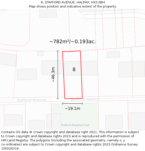 8, STAFFORD AVENUE, HALIFAX, HX3 0BH: Plot and title map