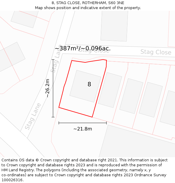 8, STAG CLOSE, ROTHERHAM, S60 3NE: Plot and title map