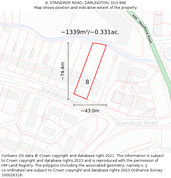 8, STAINDROP ROAD, DARLINGTON, DL3 9AE: Plot and title map