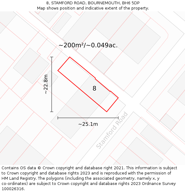 8, STAMFORD ROAD, BOURNEMOUTH, BH6 5DP: Plot and title map
