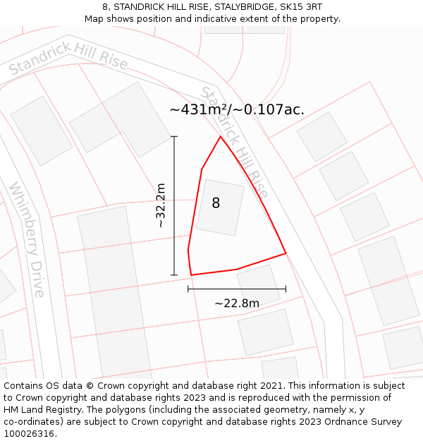 8, STANDRICK HILL RISE, STALYBRIDGE, SK15 3RT: Plot and title map