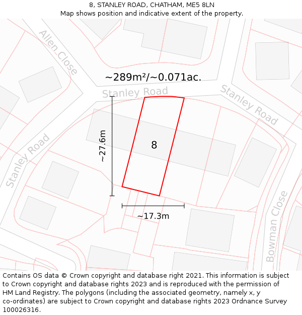 8, STANLEY ROAD, CHATHAM, ME5 8LN: Plot and title map