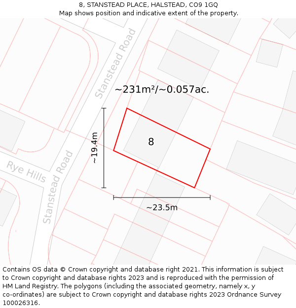 8, STANSTEAD PLACE, HALSTEAD, CO9 1GQ: Plot and title map