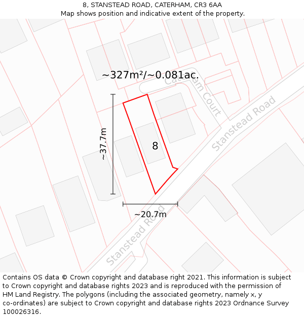 8, STANSTEAD ROAD, CATERHAM, CR3 6AA: Plot and title map