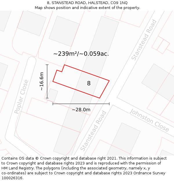 8, STANSTEAD ROAD, HALSTEAD, CO9 1NQ: Plot and title map