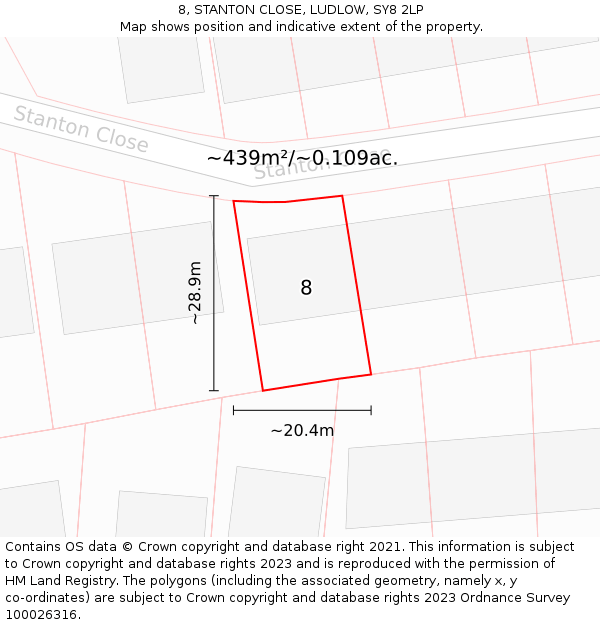 8, STANTON CLOSE, LUDLOW, SY8 2LP: Plot and title map