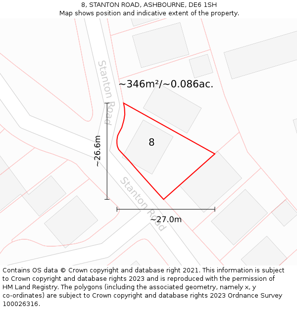 8, STANTON ROAD, ASHBOURNE, DE6 1SH: Plot and title map