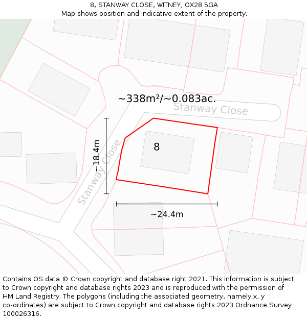 8, STANWAY CLOSE, WITNEY, OX28 5GA: Plot and title map