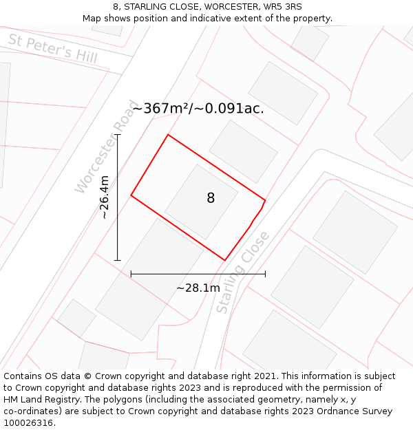 8, STARLING CLOSE, WORCESTER, WR5 3RS: Plot and title map