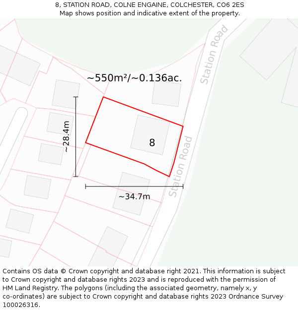 8, STATION ROAD, COLNE ENGAINE, COLCHESTER, CO6 2ES: Plot and title map