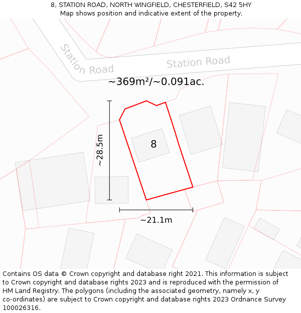 8, STATION ROAD, NORTH WINGFIELD, CHESTERFIELD, S42 5HY: Plot and title map