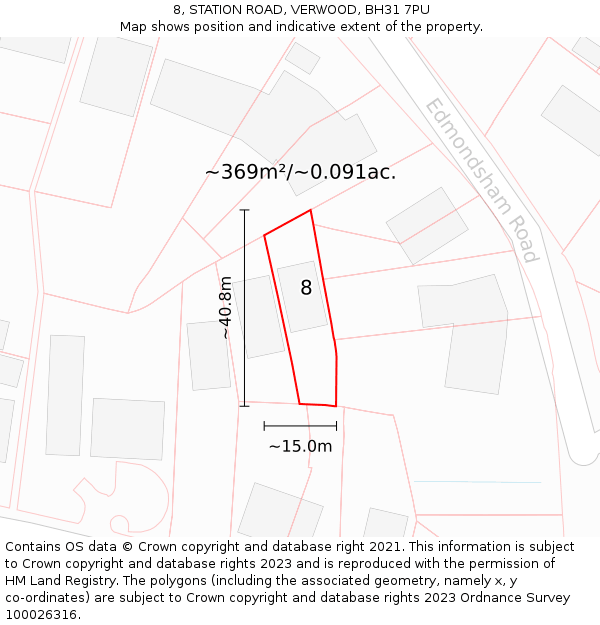 8, STATION ROAD, VERWOOD, BH31 7PU: Plot and title map