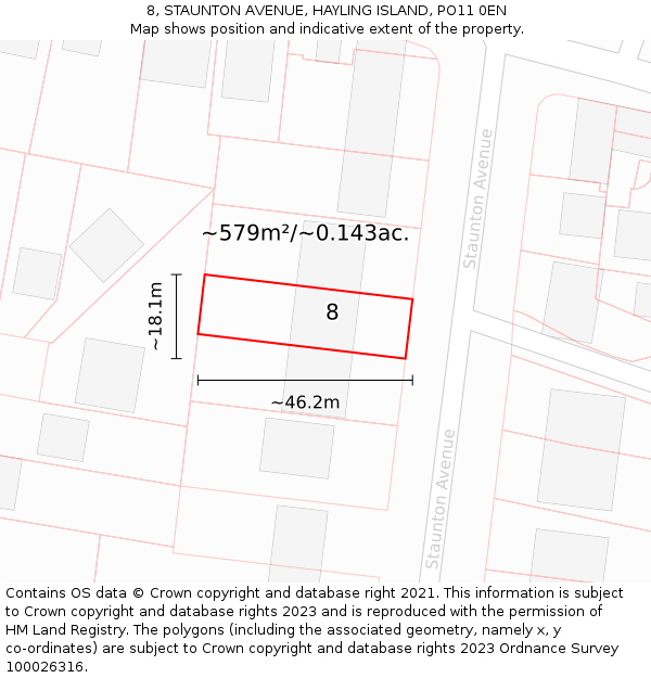 8, STAUNTON AVENUE, HAYLING ISLAND, PO11 0EN: Plot and title map