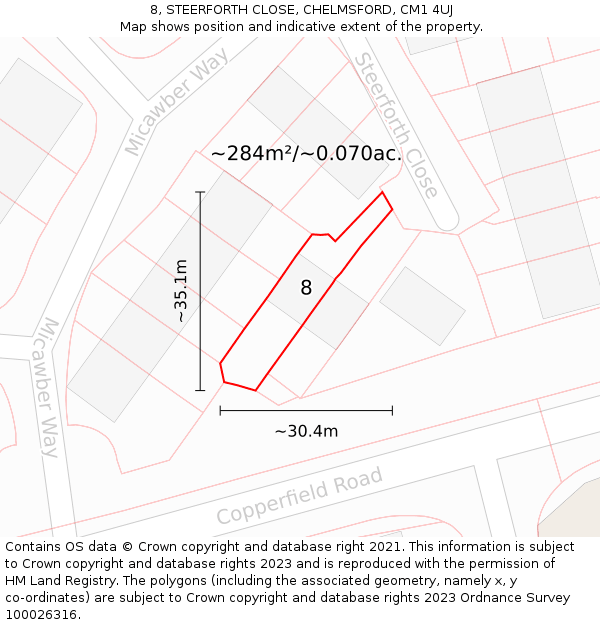 8, STEERFORTH CLOSE, CHELMSFORD, CM1 4UJ: Plot and title map