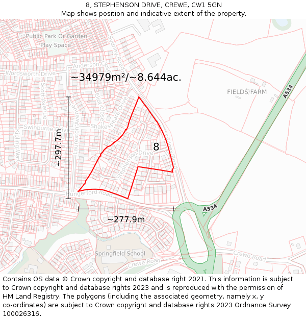 8, STEPHENSON DRIVE, CREWE, CW1 5GN: Plot and title map