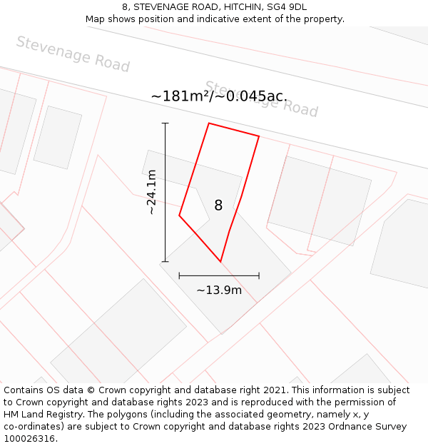 8, STEVENAGE ROAD, HITCHIN, SG4 9DL: Plot and title map