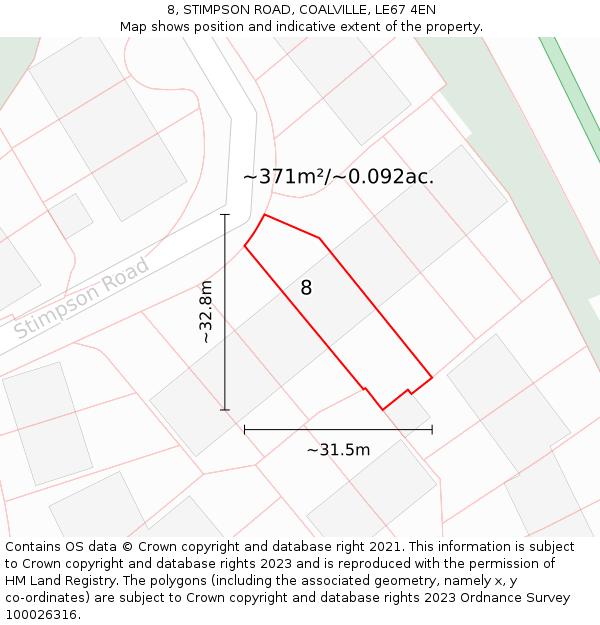 8, STIMPSON ROAD, COALVILLE, LE67 4EN: Plot and title map