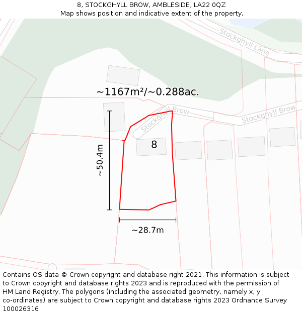 8, STOCKGHYLL BROW, AMBLESIDE, LA22 0QZ: Plot and title map
