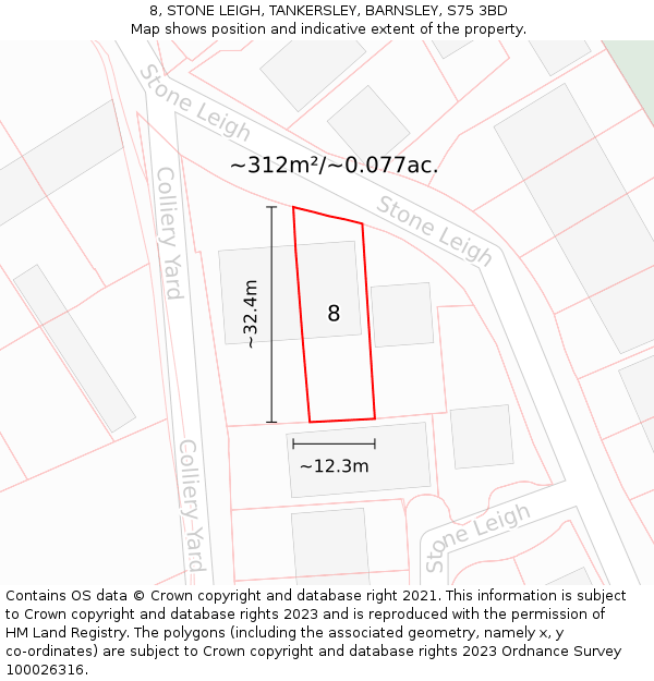 8, STONE LEIGH, TANKERSLEY, BARNSLEY, S75 3BD: Plot and title map