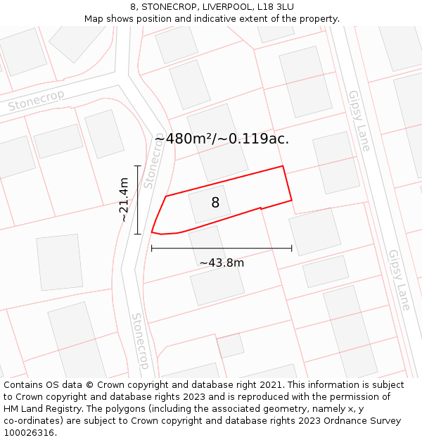 8, STONECROP, LIVERPOOL, L18 3LU: Plot and title map