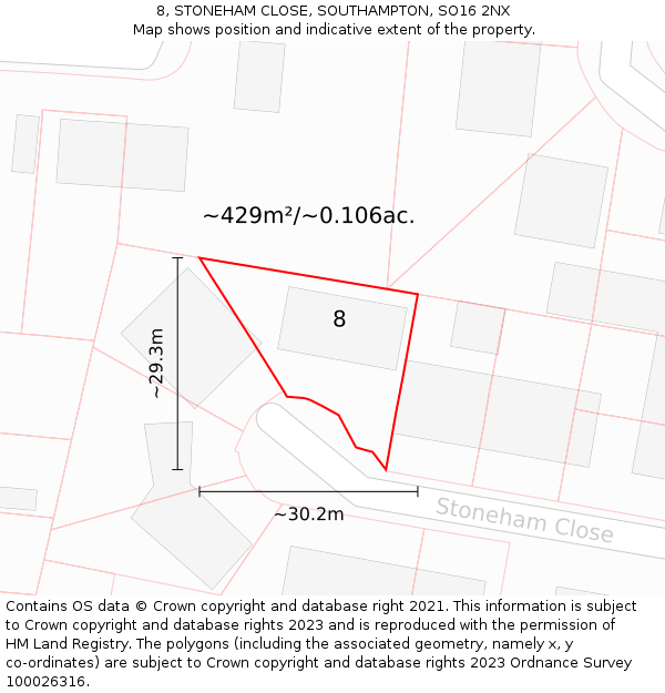 8, STONEHAM CLOSE, SOUTHAMPTON, SO16 2NX: Plot and title map