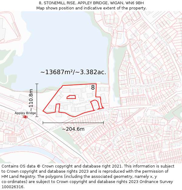 8, STONEMILL RISE, APPLEY BRIDGE, WIGAN, WN6 9BH: Plot and title map