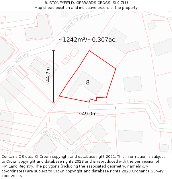 8, STONEYFIELD, GERRARDS CROSS, SL9 7LU: Plot and title map