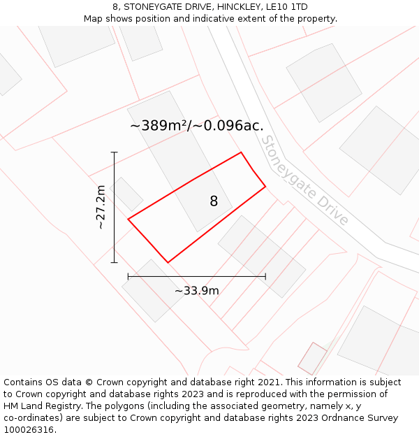 8, STONEYGATE DRIVE, HINCKLEY, LE10 1TD: Plot and title map