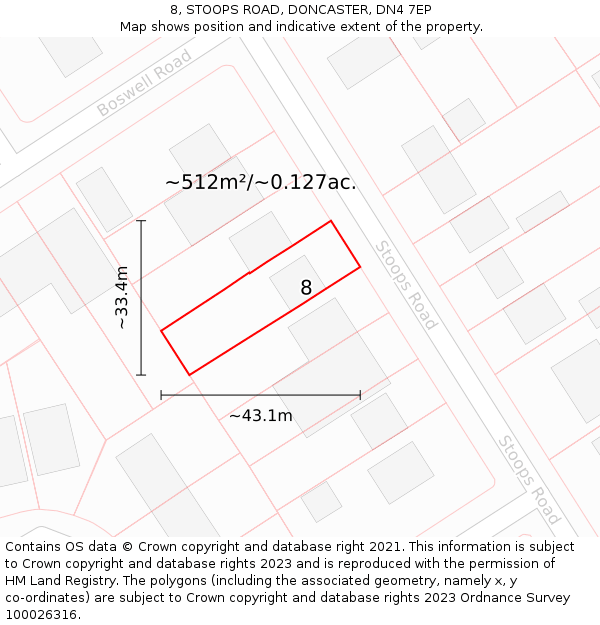 8, STOOPS ROAD, DONCASTER, DN4 7EP: Plot and title map