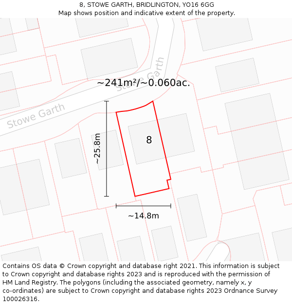 8, STOWE GARTH, BRIDLINGTON, YO16 6GG: Plot and title map