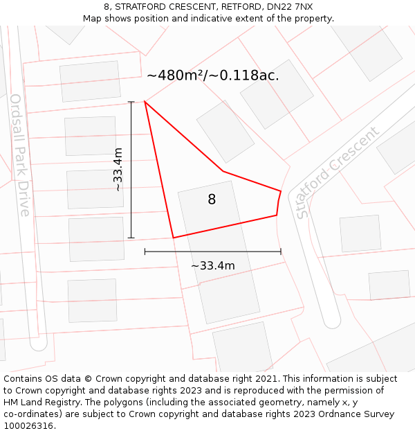 8, STRATFORD CRESCENT, RETFORD, DN22 7NX: Plot and title map