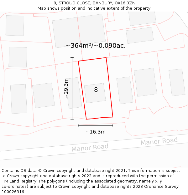 8, STROUD CLOSE, BANBURY, OX16 3ZN: Plot and title map