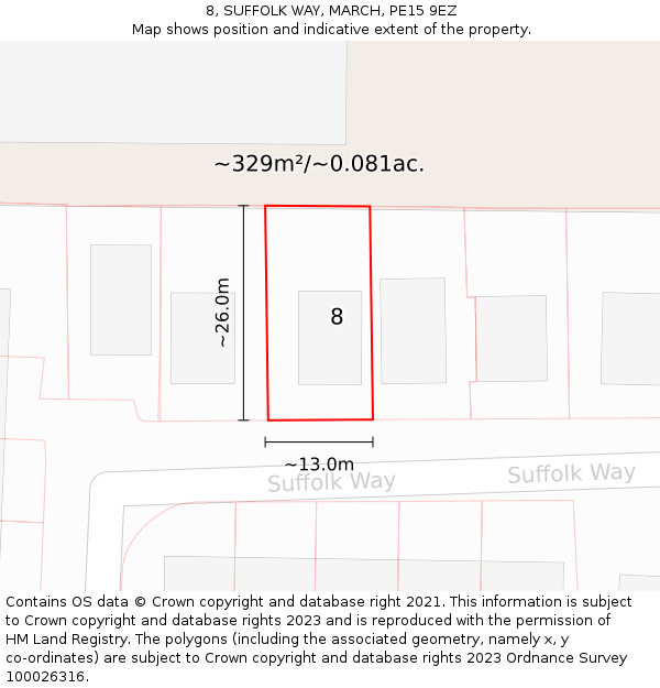 8, SUFFOLK WAY, MARCH, PE15 9EZ: Plot and title map