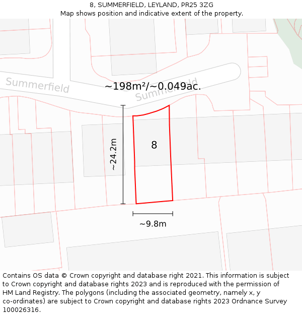 8, SUMMERFIELD, LEYLAND, PR25 3ZG: Plot and title map