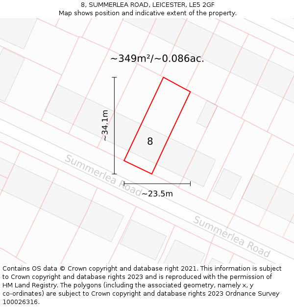 8, SUMMERLEA ROAD, LEICESTER, LE5 2GF: Plot and title map