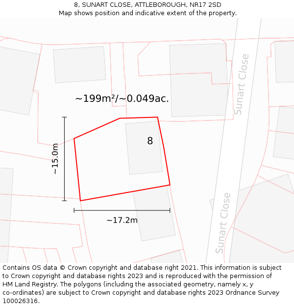 8, SUNART CLOSE, ATTLEBOROUGH, NR17 2SD: Plot and title map