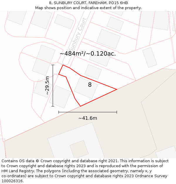 8, SUNBURY COURT, FAREHAM, PO15 6HB: Plot and title map