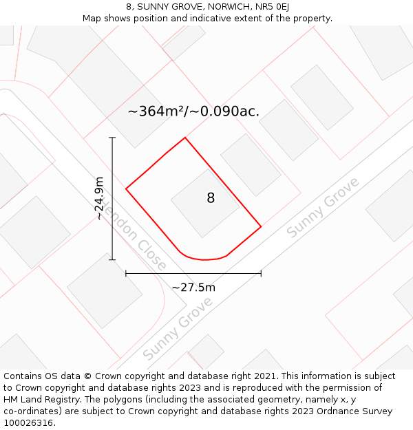 8, SUNNY GROVE, NORWICH, NR5 0EJ: Plot and title map