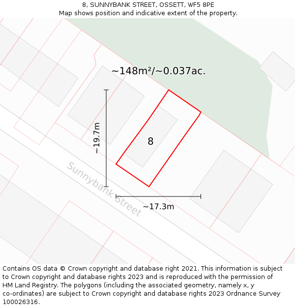 8, SUNNYBANK STREET, OSSETT, WF5 8PE: Plot and title map