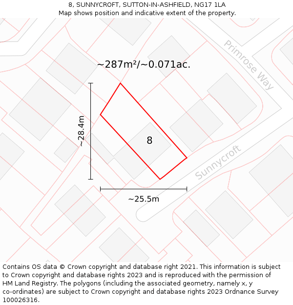 8, SUNNYCROFT, SUTTON-IN-ASHFIELD, NG17 1LA: Plot and title map