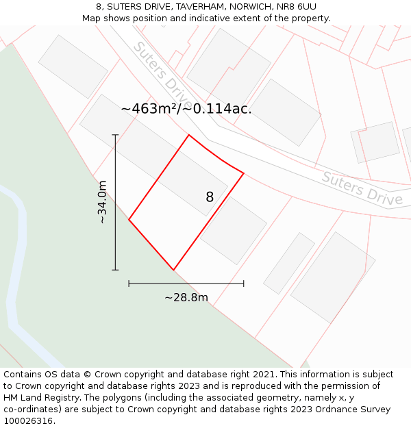 8, SUTERS DRIVE, TAVERHAM, NORWICH, NR8 6UU: Plot and title map