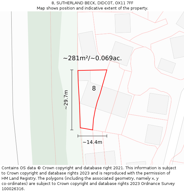 8, SUTHERLAND BECK, DIDCOT, OX11 7FF: Plot and title map