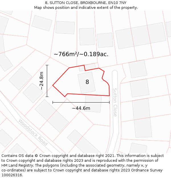 8, SUTTON CLOSE, BROXBOURNE, EN10 7NY: Plot and title map