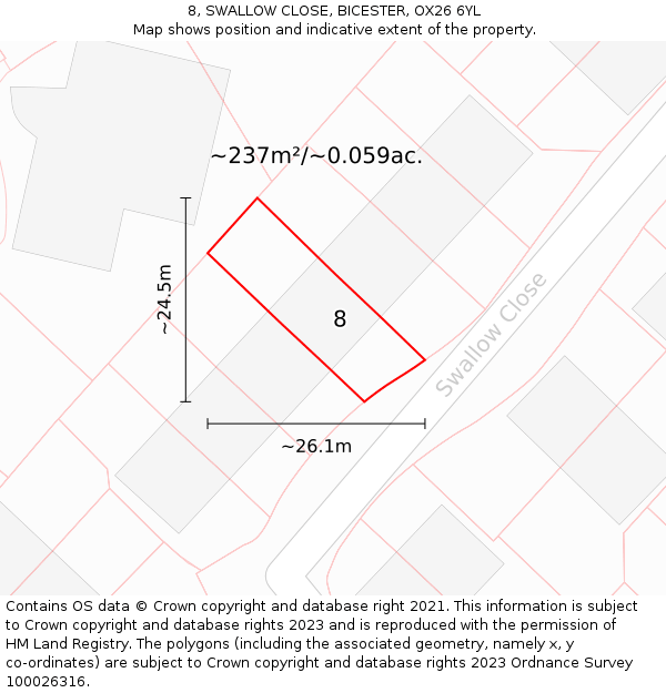 8, SWALLOW CLOSE, BICESTER, OX26 6YL: Plot and title map