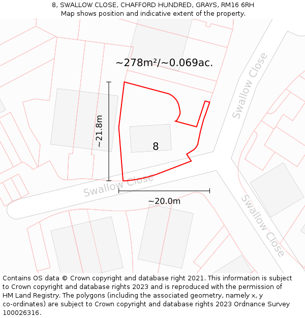 8, SWALLOW CLOSE, CHAFFORD HUNDRED, GRAYS, RM16 6RH: Plot and title map