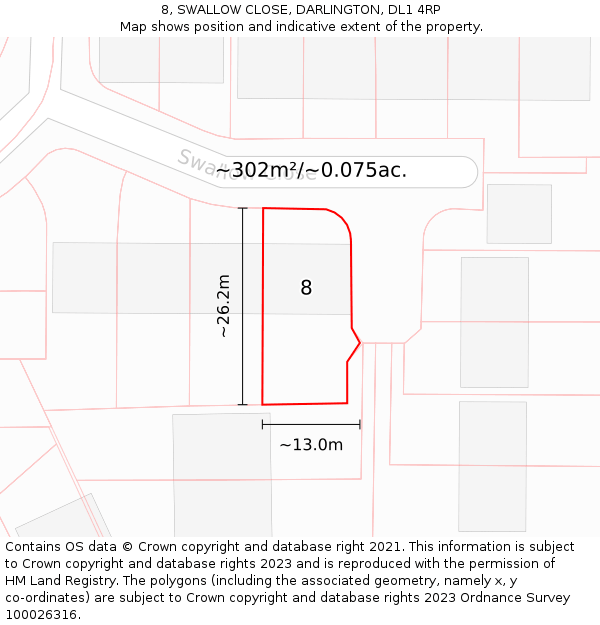 8, SWALLOW CLOSE, DARLINGTON, DL1 4RP: Plot and title map