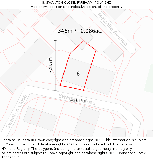 8, SWANTON CLOSE, FAREHAM, PO14 2HZ: Plot and title map