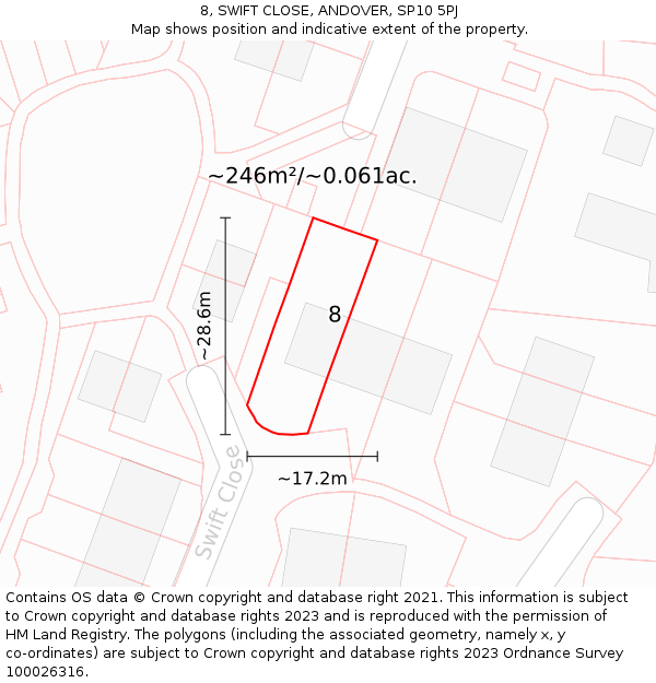 8, SWIFT CLOSE, ANDOVER, SP10 5PJ: Plot and title map