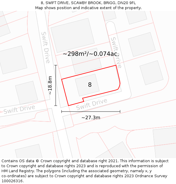 8, SWIFT DRIVE, SCAWBY BROOK, BRIGG, DN20 9FL: Plot and title map