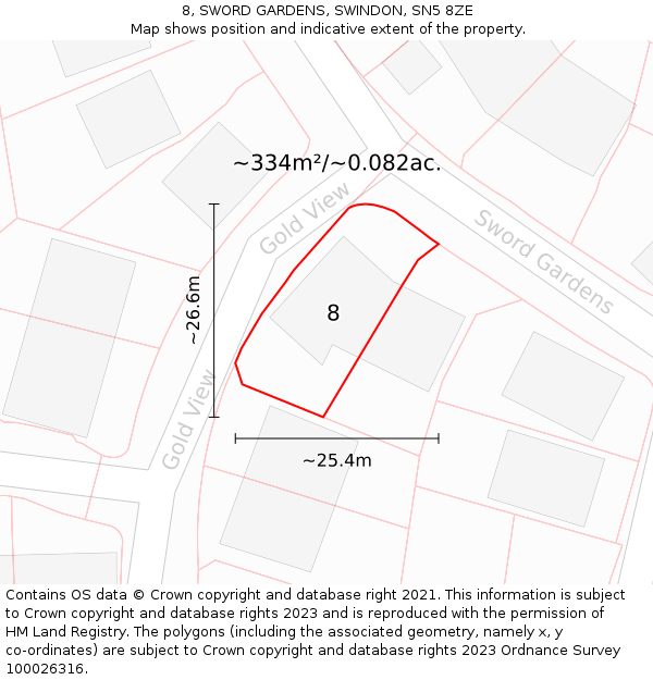 8, SWORD GARDENS, SWINDON, SN5 8ZE: Plot and title map